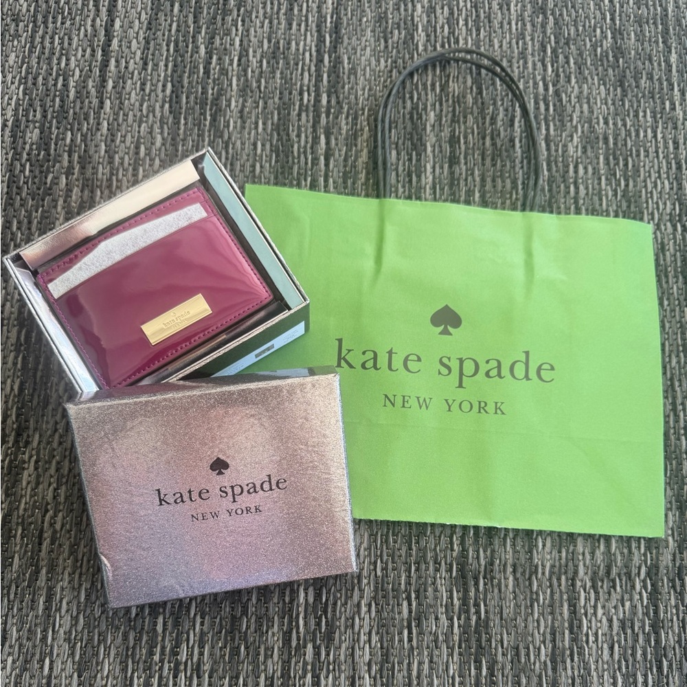 Kate Spade Card Holder Kenzie Metallic Saffiano Lunar NWT Gift Shopping Bag Plum